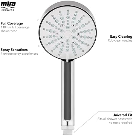 Mira Showers Beat Shower Head Handheld Shower Head 4 Spray Shower Head 110 mm Chrome 1.1605.237