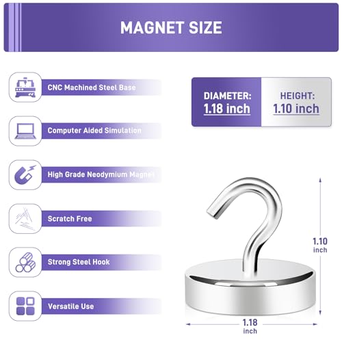 Image of Neosmuk Magnetic Hooks Steel Tube Design for Cruise,100lb+ Silver,10 Pack