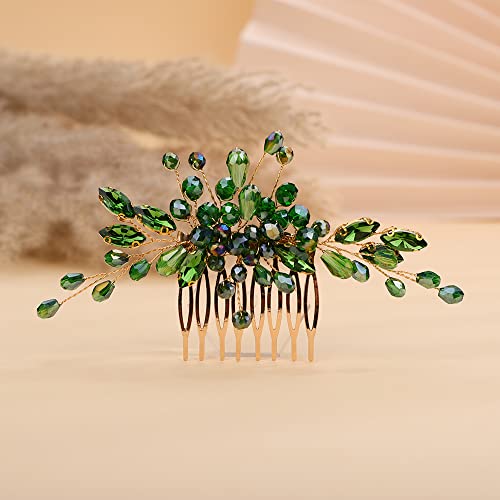 Peine de pelo con cristales verdes y diamantes de imitación para mujeres