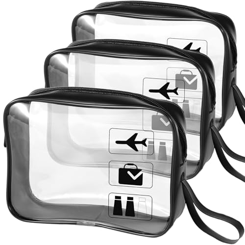 TSA Approved Toiletry Bag Carry on Airport Airline Compliant 3Pcs,Clear Makeup Bag Toiletry bags Quart Size Traveling, 3 Packs Clear Travel Bags for Toiletries,Black