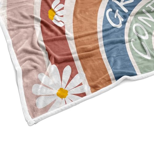 Image of Boho Rainbow Woodland Animal Flannel Throw Blanket, Cute Bear Fox Deer Raccoon Daisy Heart Cozy Decor Blanket for Couch Bedroom Camping, Gift Blanket for Kids Nursery Fans,60X70 Inch