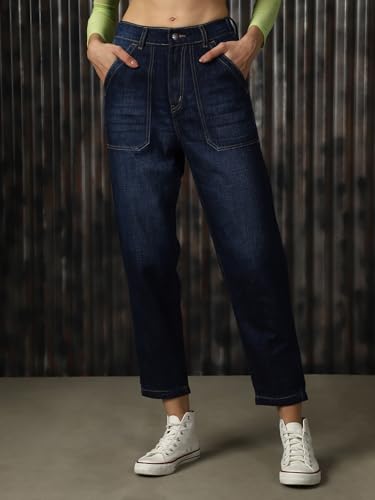 Image of High Star Women Cotton Washed Mom fit High-Rise Jeans