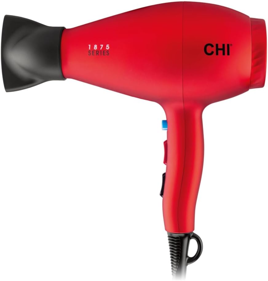 CHI 1875 Series Professional Ionic Hair Dryer with Ceramic Technology, 1875W Fast Drying Blow Dryer, Frizz Reduction & Shine, 3 Heat/2 Speed, Diffuser & Concentrator Attachments