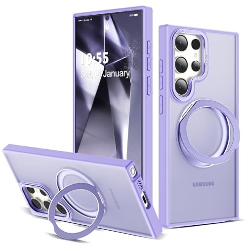 Image of Compatible with Samsung Galaxy S24 Ultra Case with 360Rotatable Magnetic Ring Stand Compatible with Mag-Safe Military Protection Matte Translucent Phone Cases for S24 Ultra 6.8 inch,Purple