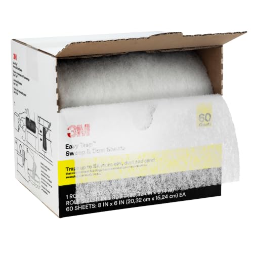 3M Easy Trap Sweep and Dust Sheets 1 Roll of 60 8 x 6 Sheets Disposable Easy Sweep Floor Duster Picks Up 8x More Dirt Dust Sand Hair Works on Dry or Wet Surfaces Hardwood Floors 59152W