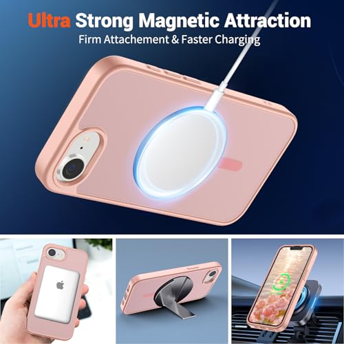 Image of SUPFINE Magnetic for iPhone 17e Case /iPhone 16e Case (Compatible with MagSafe)(Military Grade Drop Protection) Slim Translucent Matte Shockproof with Anti-Fingerprint Phone Case,Pink