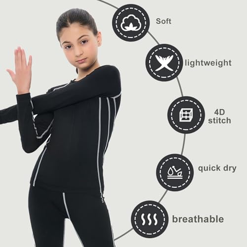 Unisex Kids Compression Shirts Set for Girls & Boys,Kids Long Underwear Base Layer Athletic Leggings3