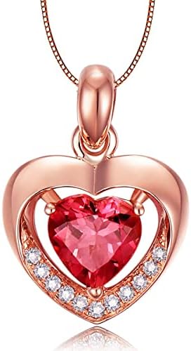 Women's Rose Gold Plated Double Heart Shape Forever Love Engraved Pendant Necklace With Birthstone , Jewelry Gifts For Her, 18+2" Chain, Anniversary Birthday Mother's Day Jewelry Gift For Wife Mom Girlfriend Women Girls (Red)