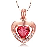 Women's Rose Gold Plated Double Heart Shape Forever Love Engraved Pendant Necklace With Birthstone ,