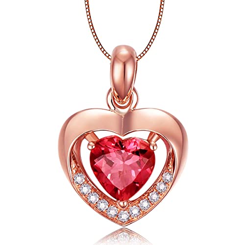 Women's Rose Gold Plated Double Heart Shape Forever Love Engraved Pendant Necklace With Birthstone , Jewelry Gifts For Her, 18+2" Chain, Anniversary Birthday Mother's Day Jewelry Gift For Wife Mom Girlfriend Women Girls (Red) #TOP3