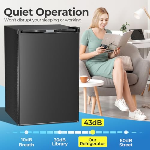Image of Electactic Compact Refrigerator 4.4 Cu.ft Mini Fridge, Single Door Refrigerator with Adjustable Temperature Settings, Low Noise, for Bedroom, Office, Dorm Black