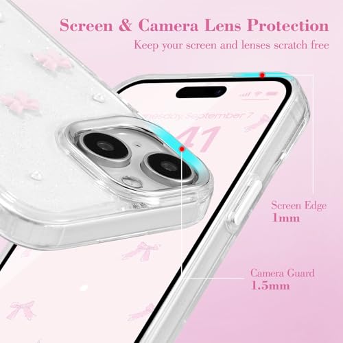 Coque iPhone 15 Plus transparente antichoc noeud rose anti-rayures