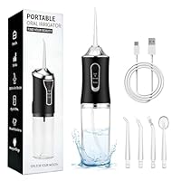 Portable Dental Water Flosser Electric Flossers for Teeth Cordless Oral Water Floss Irrigator，with 4 Modes and 3 Intensity Levels, Waterproof and Rechargeable (Black)
