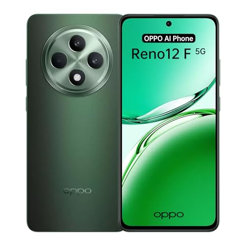OPPO Reno12 F 5G Smartphone IA Desbloqueado, Octa-Core 8+256GB Teléfono, 120Hz Pantalla OLED de 6,67″, Dimensity 6300, Cámara AI 50+8+2MP, SUPERVOOC 45W, Batería 5000mAh, Protección IP64, NFC, Verde