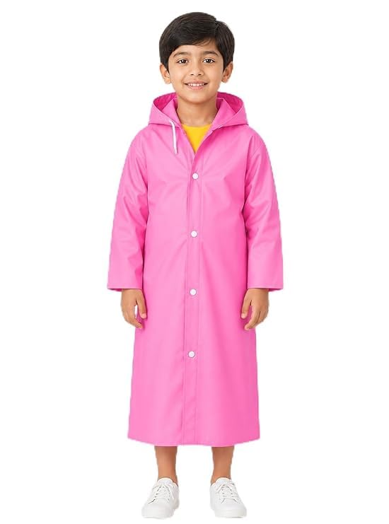 Image of W+ Kids Waterproof Raincoat for Boys & Girls | Full Length Hooded Rain Wear | Lightweight PVC Monsoon Rain Coat for Children (Green)