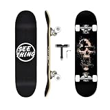 seething 31' Standard Skateboards with Pro Trucks,7 Layer Canadian Maple Double Kick Concave Standard, Ideal for All Experience Levels with Multifunction Skate T-Tool(Skull)
