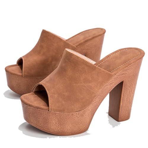 Women's Peep Toe Platform Chunky High Heel Mule Sandals Slip On Wedge Slides Sandals Comfortable Dress Sandals
