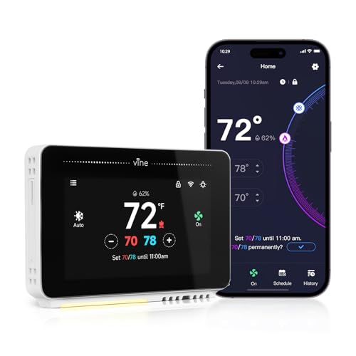 Vine Smart Thermostat for House with Nightlight, 4.3 Inches WiFi