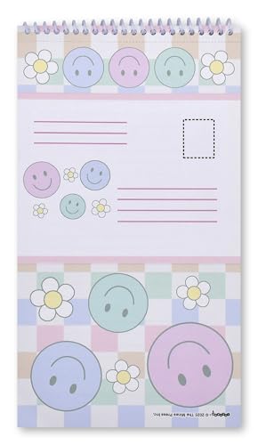Image of iscream Fold and Send Girls Stationery Card Pad with Seals - Daisy Smiles | 40 Pack, Cute Design, Spiral Bound, Large 10.5 inch x 5.75 inch Cards, Coordinating Sticker Sheets, Fold and Send, Summer Camp Ready