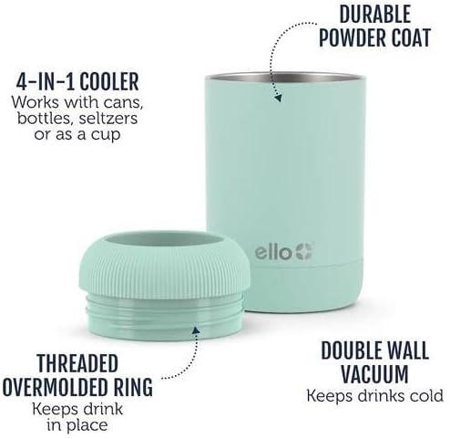 Miniatura 4 de Ello Koozie de acero inoxidable  Enfriador de latas aislado mantiene 12 onzas, 16 onzas, latas delgadas y botellas de vidrio frías  Soporte de metal