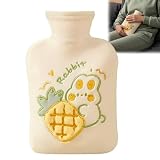 Wärmflasche mit Weichem Bezug, 1L Wärmeflasche Groß Flauschig, Wärmflasche mit Vliesbezug, Naturkautschuk, zur Nacken- und Rückenwärmung, für Familie, Geschenke für Frauen (Gelb)