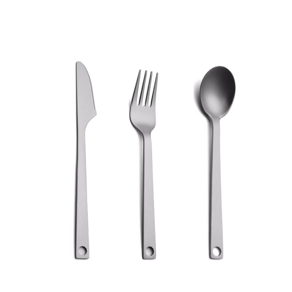Beau Couverts en Alliage de Titane, Couteau, Fourchette et cuillère, Ensemble de Couverts de Cuisine Domestique, Vaisselle Portable de Camping en Plein air (Argent) Pratique