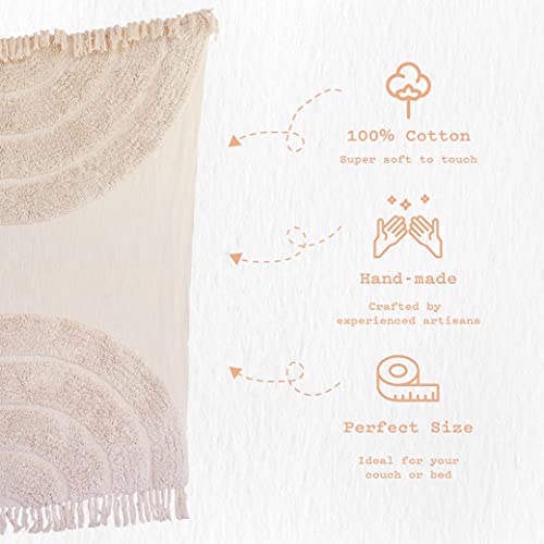 Banilla Bohemian Natural White Throw Blanket For Bed Couch & Dorm 50" X 60" | 100% Cotton Handmade Boho Throw Blankets | Stylish Soft & Cozy Rainbow Design With Shaggy Tufting & Tassels #TOP5