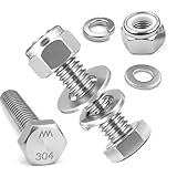 1/4-20 x 1 Hex Bolts & Nylon Lock Nuts,30 Sets (Total 120Pcs) 304 Stainless Steel SAE Heavy Duty Bolts with Flat & Lock Washers Kit, Ideal for Vibration Resistant and Stable Applications