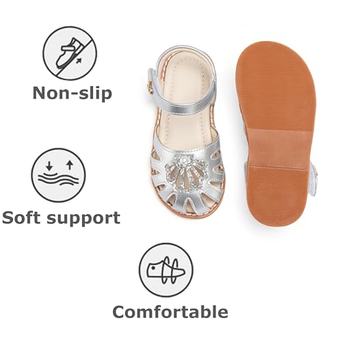 Image of THEE BRON Toddler Girls Closed-Toe Sandals Sweet Retro Cutout Summer Dress Shoes
