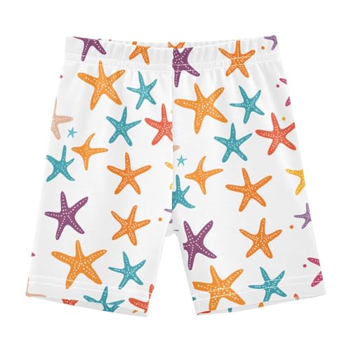 Colorful Starfish Cute Pattern Girls Shorts Elastic Waist Sports Shorts Girls Leggings Pants for 4-10 Years