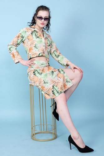 Image of AMOLDO Denim Printed Co-Ord Set For Women | 2 Piece Denim Co-Ord
