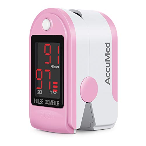 AccuMedÂ® CMS-50DL Fingertip Pulse Oximeter Finger Pulse Blood Oxygen SpO2 Monitor w/Carrying case, Landyard Silicon Case & Battery (Pink)
