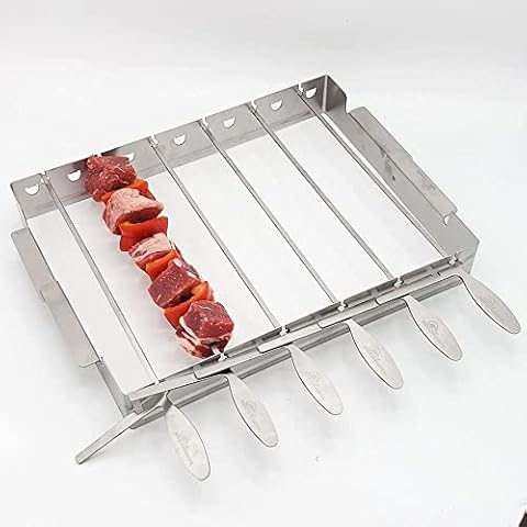BBQ Dragon Domino Style Kabob Skewer and Rack Set for Grills, Stainless Steel Folding Rack with 6x14” Skewers - Use for Kabobs on Charcoal Grills, Gas Grills, and Camping Cover