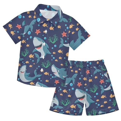 Image of CaTaKu Boys Hawaiian Button-Down Shirts and Short Sets, Boys Summer Outfits 2 Piece Clothes Set Size 3-10T
