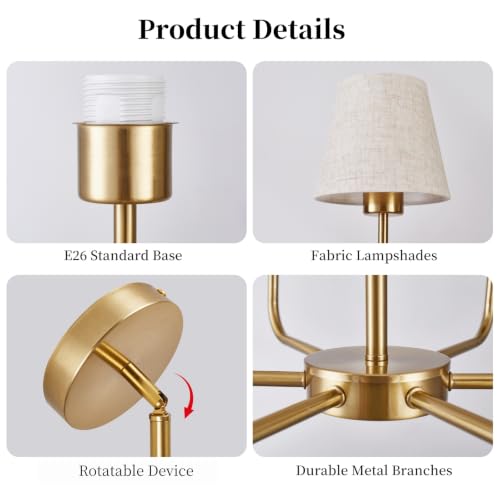 Farmhouse Chandelier, 6-Light Gold Chandelier with beige Fabric Shades - image 4