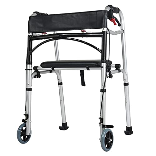 Andador Plegable para Personas Mayores con Ruedas y Asiento, Carrito para Caminar con Freno de Mano y asa Antideslizante, Altura Ajustable, soporta 150 kg