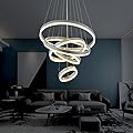 Modern Chandelier, Dimmable 5 Rings Chandelier Light Fixture Luxury Big LED Chandelier for High Ceiling Living Room Foyer,Contemporary Acrylic Modern Led Pendant Light Fixtures with Remote Controller