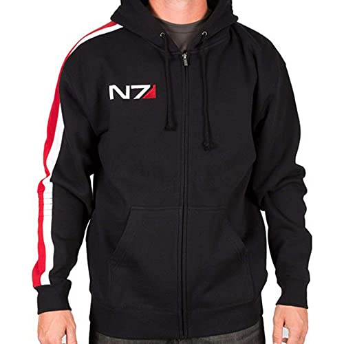 Prime-Fashion Men's N7 Sweatshirt Hoodie Mass 3 Commander Shepard Bomber Cosplay Costume Black Fleece Jacket, Large