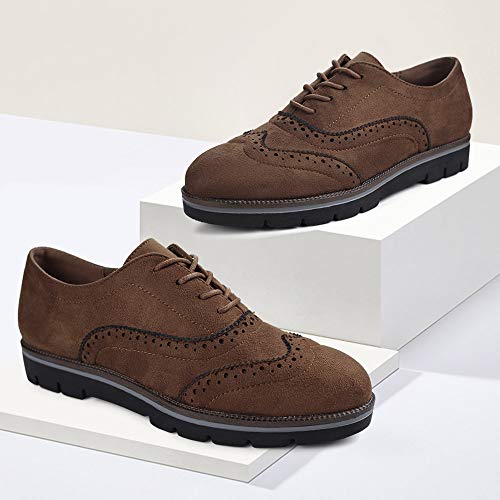 JABASIC Sapatos femininos Oxford com cadarço e ponta de asa Brogue para caminhada, Marrom, 8