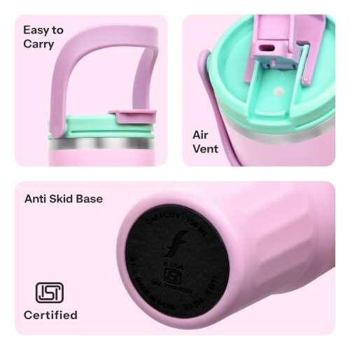Image of FLAIR Vibe Vacuum Insulated Tumbler 750 ml Light Purple | 2-in-1 Lid (Straw & Sip) | 304 Stainless Steel | Leak-Proof Travel Mug with Handle | Hot & Cold | BPA-Free