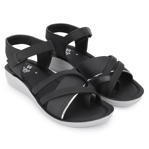 Image of Ango Women's Black Gladiator Sandals with Platform Sole, Strappy Design, Casual For Girls
