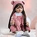 Pinky Lovely 22inch 55cm Reborn Baby Dolls Girl Real Life Full Body Vinyl Newborn Baby Dolls Realistic Looking Brown Long Hair Girl Doll Toy for Ages 3+