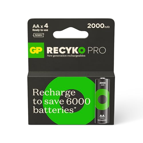 GP Batteries ReCyko Pro AA Ni-Mh Rechargeable Battery, 1.2 Volt, Card of 4