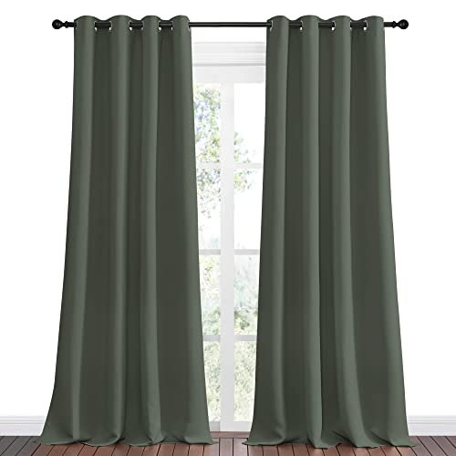Image of NICETOWN Dark Mallard Blackout Draperies Curtains - Pair of Grommet Top Thermal Insulated Blackout Decorative Curtains for Thanksgiving Day & Christmas Decor(55 inches Wide by 90 inches Long)