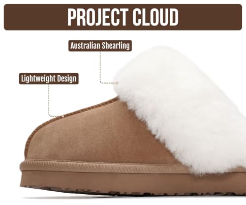Image of Project Cloud Genuine Leather Slippers for Women with Genuine Fur Lining, Non-Slip Indoor /Outdoor Clog Mule Slippers, Memory Foam Insole