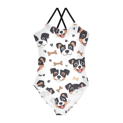ZZKKO Happy Dog Bones Girls Swimsuit One Piece Bathing Suit for Baby Girls' Swimwear 3-10T