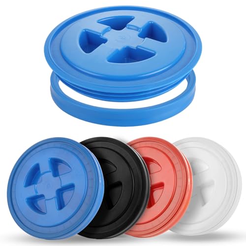 4PCS 5 Gallon Screw Top Lids, Leak-Proof Seal Lids Bucket for Pet Food Storage Container Lids, Paint Storage, 5 Gallon Screw Top Lids for Plastic Bucket Compatible with Gamma,4 Color