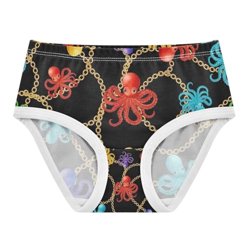 Colorful Octopuses Black Toddler Girl Underwear, Underwear for Girls, 2T–8 Years