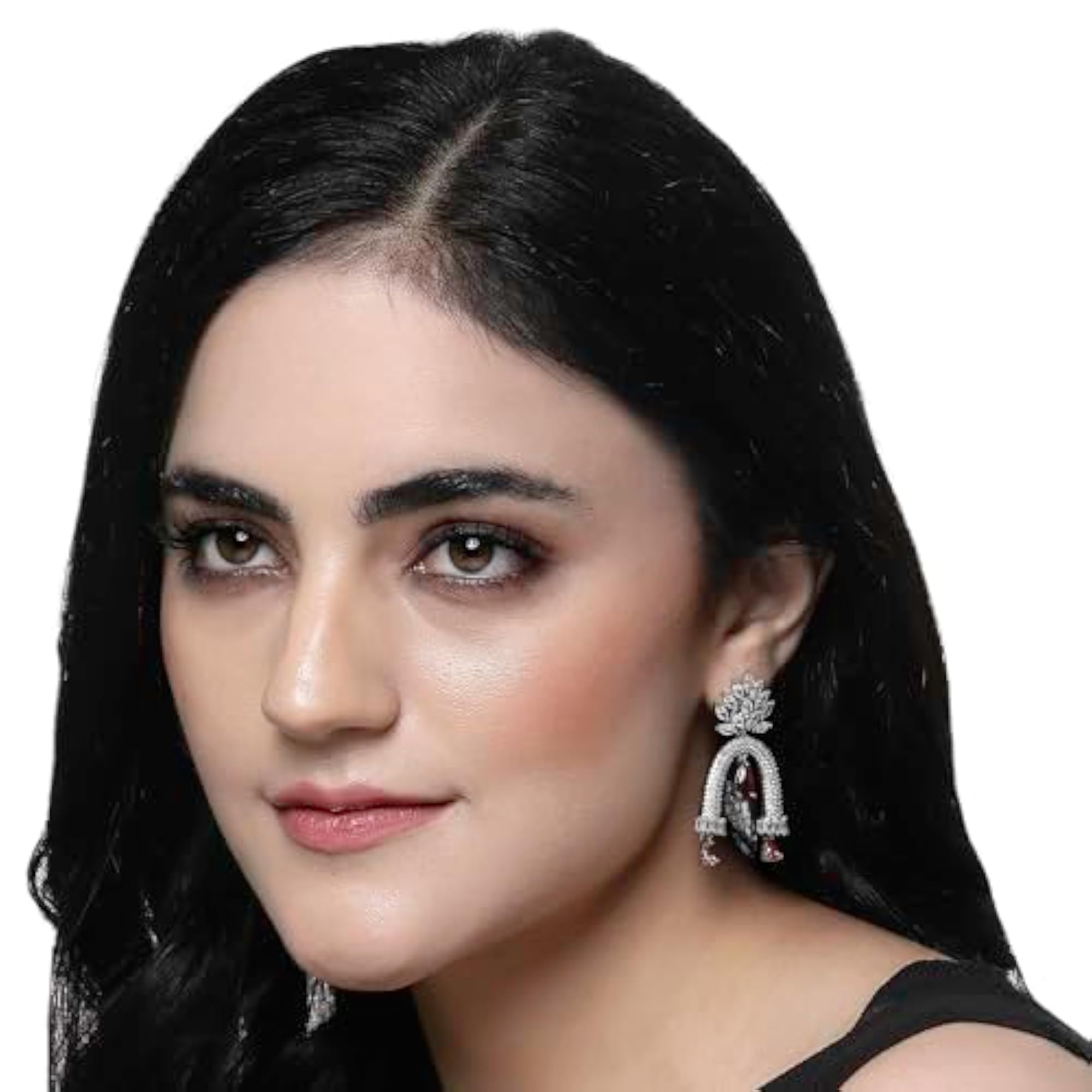 Rhodium-Plated American Diamond Drop Earrings
