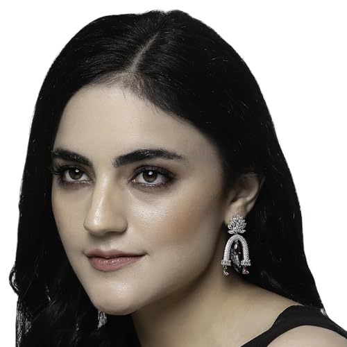 Rhodium-Plated American Diamond Drop Earrings